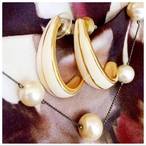 Vintage Napier Earrings - White and Gold Tone